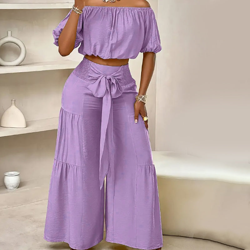 💎 50% OFF THE OFF-SHOULDER PUFF SLEEVE SET! 💎 High-Waisted Pants, Romantic Flare & Stretch Fabric ✨