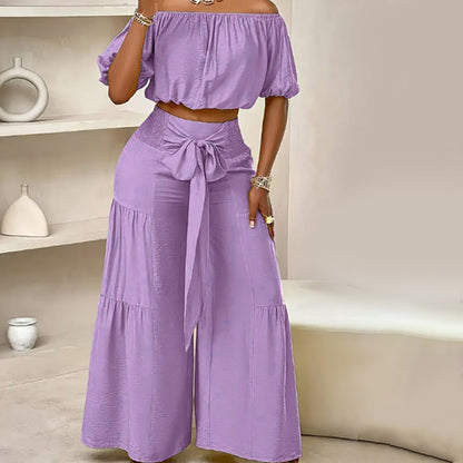 💎 50% OFF THE OFF-SHOULDER PUFF SLEEVE SET! 💎 High-Waisted Pants, Romantic Flare & Stretch Fabric ✨