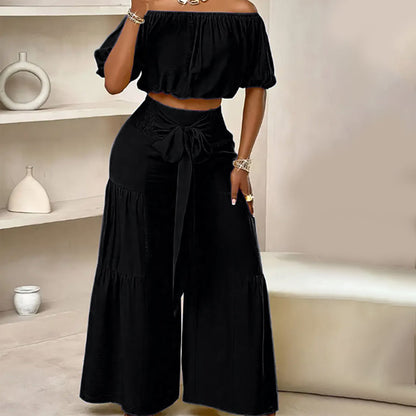 💎 50% OFF THE OFF-SHOULDER PUFF SLEEVE SET! 💎 High-Waisted Pants, Romantic Flare & Stretch Fabric ✨