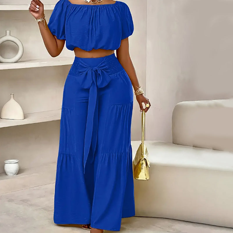 💎 50% OFF THE OFF-SHOULDER PUFF SLEEVE SET! 💎 High-Waisted Pants, Romantic Flare & Stretch Fabric ✨