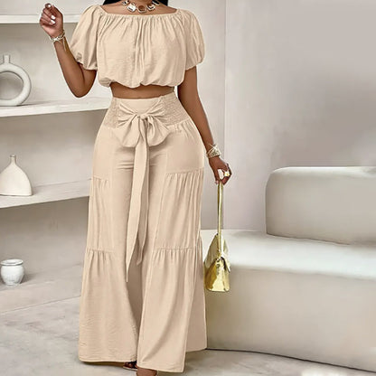 💎 50% OFF THE OFF-SHOULDER PUFF SLEEVE SET! 💎 High-Waisted Pants, Romantic Flare & Stretch Fabric ✨
