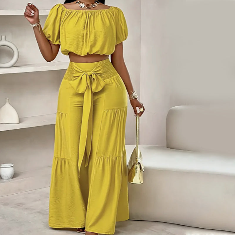 💎 50% OFF THE OFF-SHOULDER PUFF SLEEVE SET! 💎 High-Waisted Pants, Romantic Flare & Stretch Fabric ✨