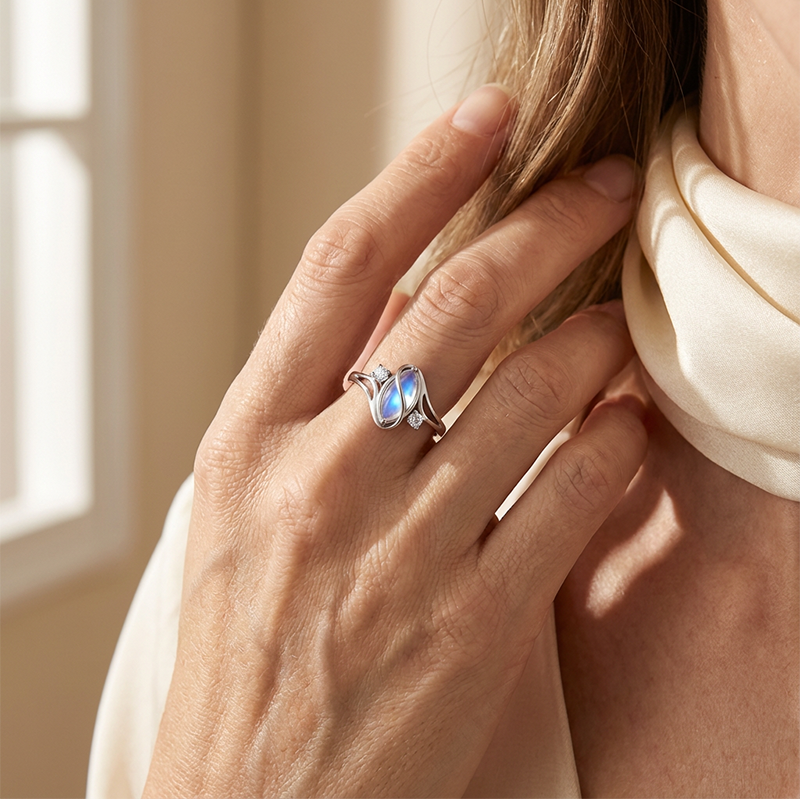 Geometric Oval Ring with Zirconia Accents