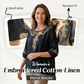 Women's Embroidered Cotton-Linen Blend Blouse