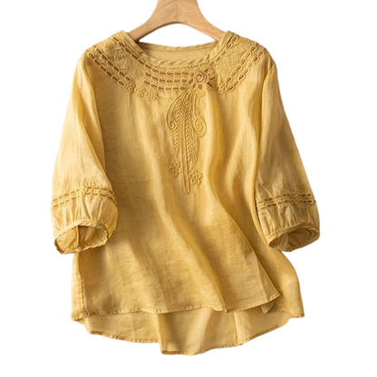 Women's Embroidered Cotton-Linen Blend Blouse