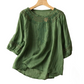 Women's Embroidered Cotton-Linen Blend Blouse