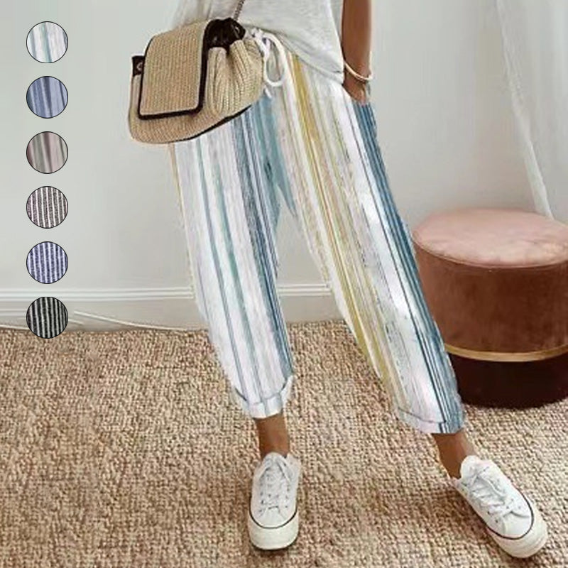 👖 LIMITED-TIME 50% OFF! 💥 Striped Linen Cotton Trousers for Women – Elastic Waist, Wide Leg, Breathable ✨