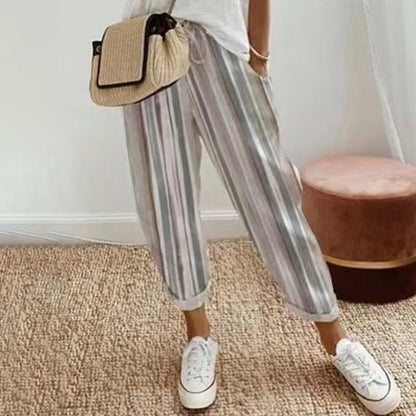 👖 LIMITED-TIME 50% OFF! 💥 Striped Linen Cotton Trousers for Women – Elastic Waist, Wide Leg, Breathable ✨