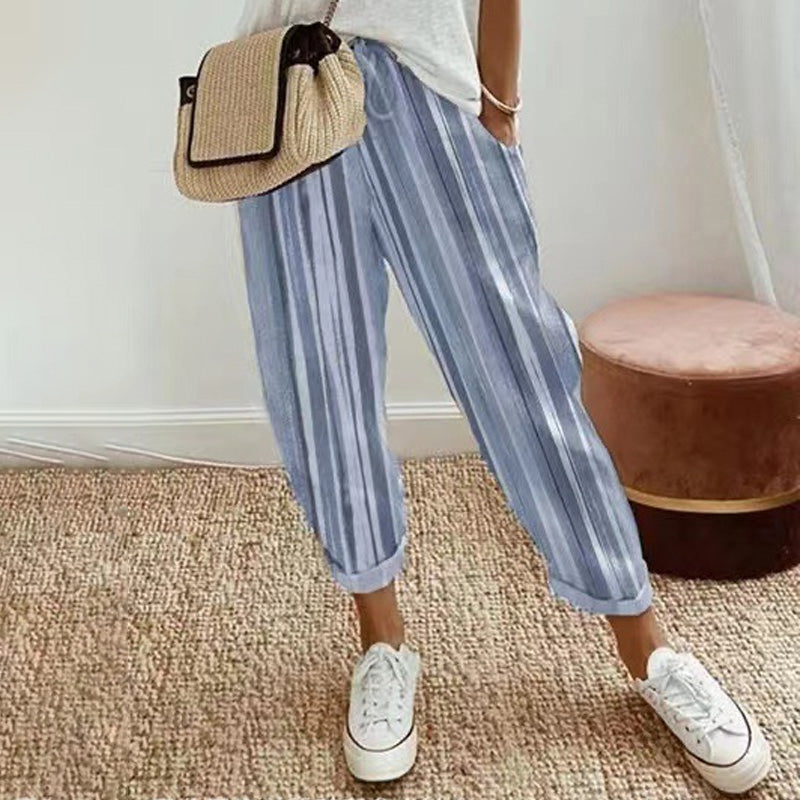 👖 LIMITED-TIME 50% OFF! 💥 Striped Linen Cotton Trousers for Women – Elastic Waist, Wide Leg, Breathable ✨