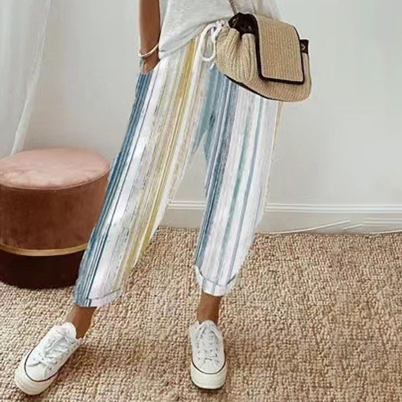 👖 LIMITED-TIME 50% OFF! 💥 Striped Linen Cotton Trousers for Women – Elastic Waist, Wide Leg, Breathable ✨
