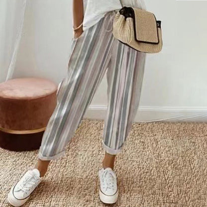 👖 LIMITED-TIME 50% OFF! 💥 Striped Linen Cotton Trousers for Women – Elastic Waist, Wide Leg, Breathable ✨