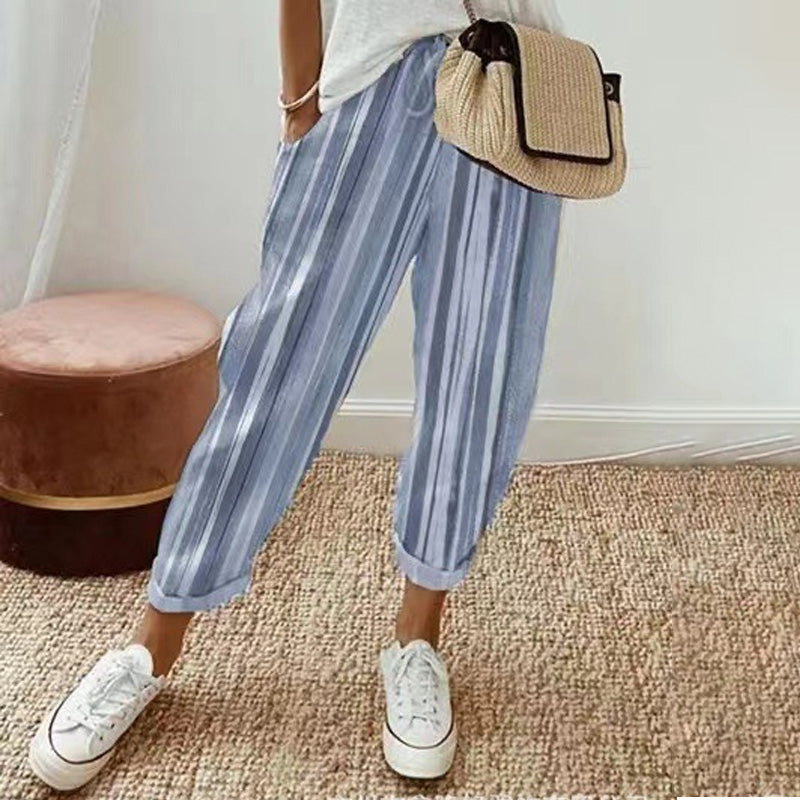 👖 LIMITED-TIME 50% OFF! 💥 Striped Linen Cotton Trousers for Women – Elastic Waist, Wide Leg, Breathable ✨