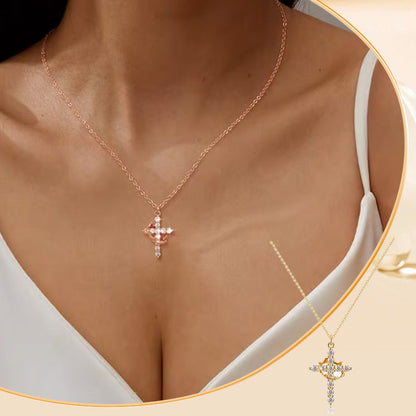 Exquisite Cross Necklace with Rotating Crown