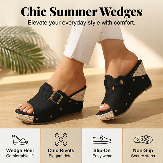 Women's Peep-Toe Wedge Slide Sandals