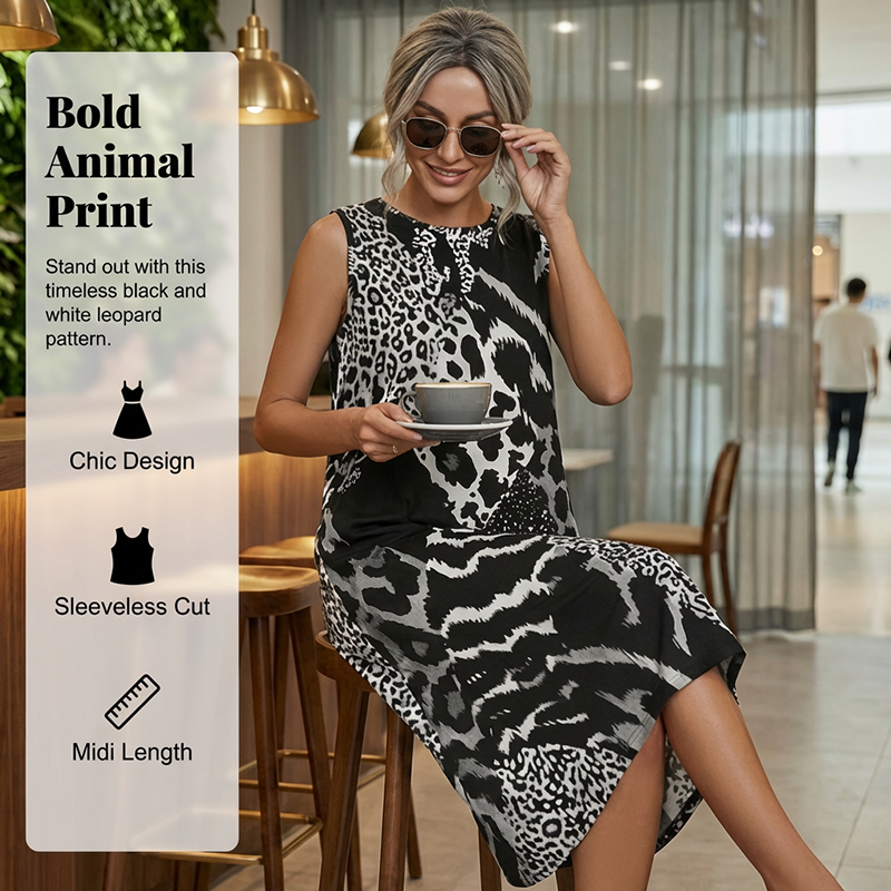 ⏳Limited-time 60% off⏰🐆👗Women's Leopard Print Sleeveless Midi Dress💃✨