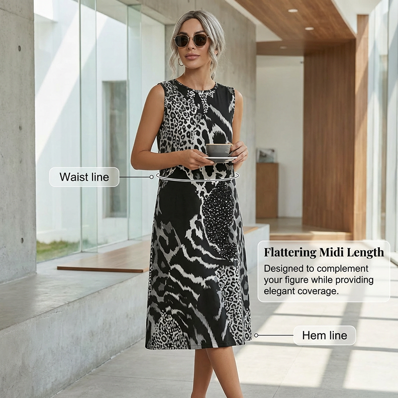⏳Limited-time 60% off⏰🐆👗Women's Leopard Print Sleeveless Midi Dress💃✨