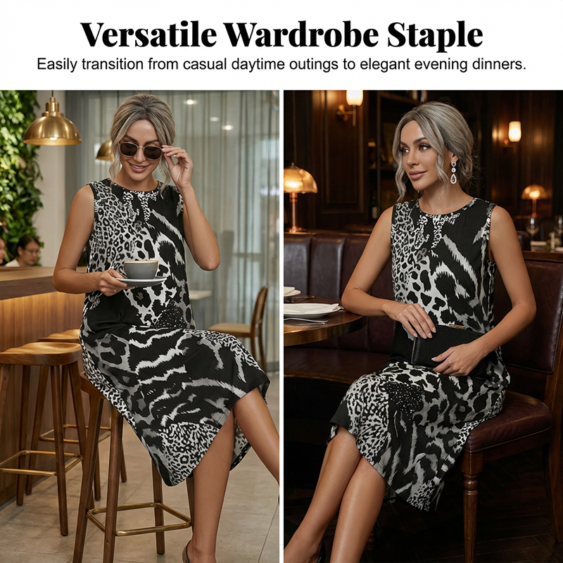 ⏳Limited-time 60% off⏰🐆👗Women's Leopard Print Sleeveless Midi Dress💃✨