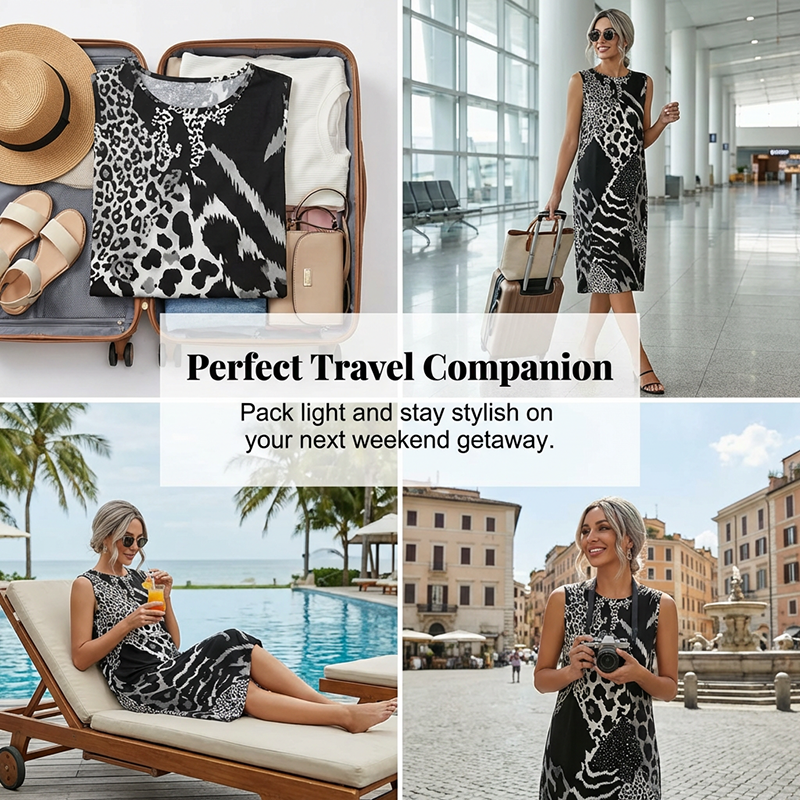 ⏳Limited-time 60% off⏰🐆👗Women's Leopard Print Sleeveless Midi Dress💃✨