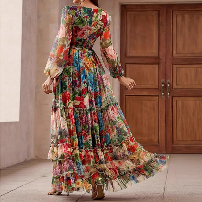 【Exceptional Price】Limited-time 50% off⏰Romantic V-Neck Lantern Sleeve Floral Dress👗