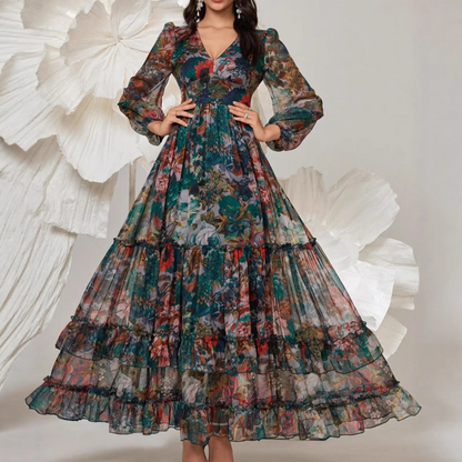 【Exceptional Price】Limited-time 50% off⏰Romantic V-Neck Lantern Sleeve Floral Dress👗
