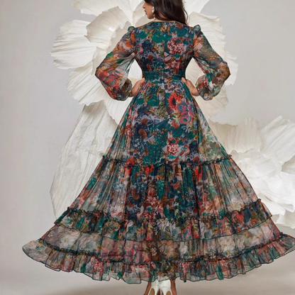 【Exceptional Price】Limited-time 50% off⏰Romantic V-Neck Lantern Sleeve Floral Dress👗