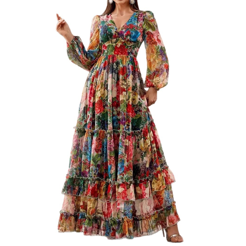 【Exceptional Price】Limited-time 50% off⏰Romantic V-Neck Lantern Sleeve Floral Dress👗