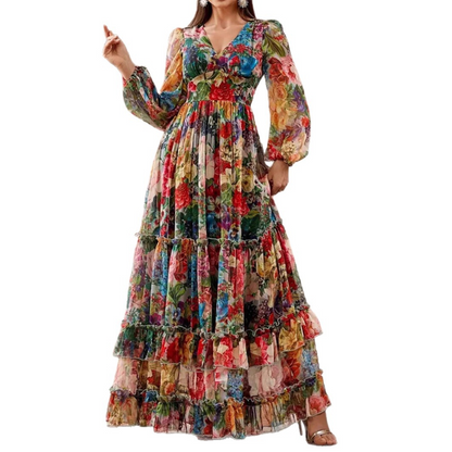 【Exceptional Price】Limited-time 50% off⏰Romantic V-Neck Lantern Sleeve Floral Dress👗