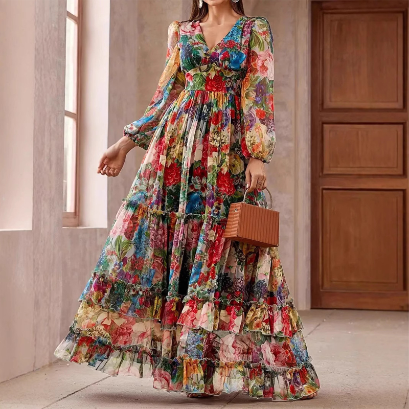 【Exceptional Price】Limited-time 50% off⏰Romantic V-Neck Lantern Sleeve Floral Dress👗