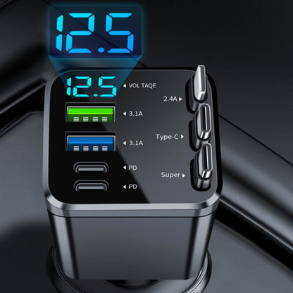🔋 50% OFF NOW! 🚗 Fast Charging 7-in-1 Retractable Fast Car Charger with Voltage Display – USB-C For Android&Lighting For APPLE