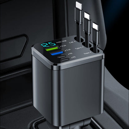 🔋 50% OFF NOW! 🚗 Fast Charging 7-in-1 Retractable Fast Car Charger with Voltage Display – USB-C For Android&Lighting For APPLE