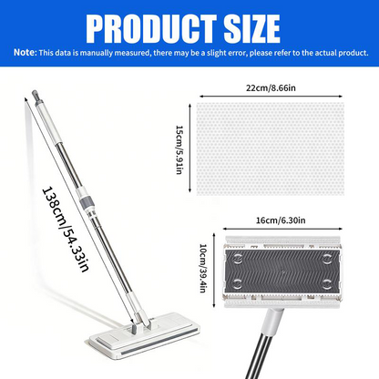 Hands-Free Flat Mop with Universal Cloth Clamp