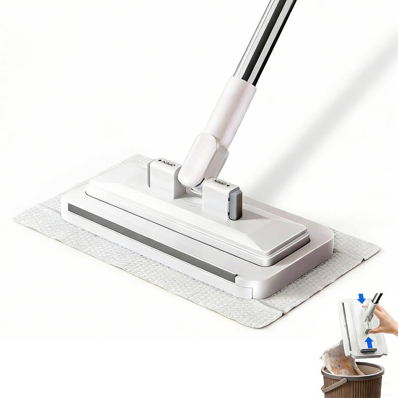 Hands-Free Flat Mop with Universal Cloth Clamp