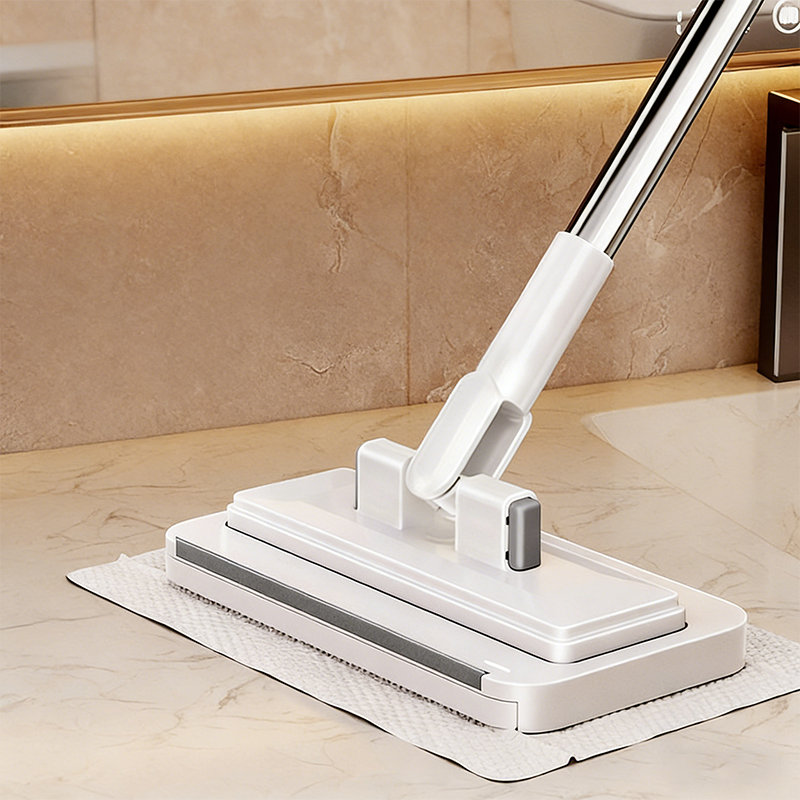 Hands-Free Flat Mop with Universal Cloth Clamp