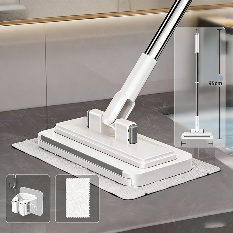 Hands-Free Flat Mop with Universal Cloth Clamp