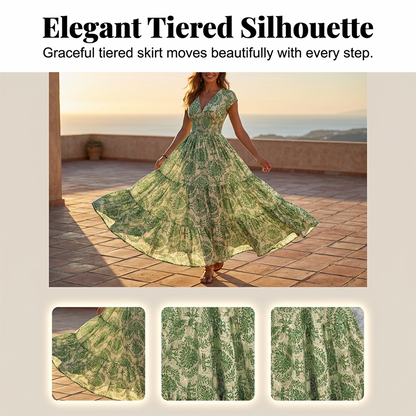 👗 50% OFF NOW! 🌸 Women's V-Neck Floral Print Smocked Maxi Dress – Smocked Waist, Breathable & Versatile Length ✨