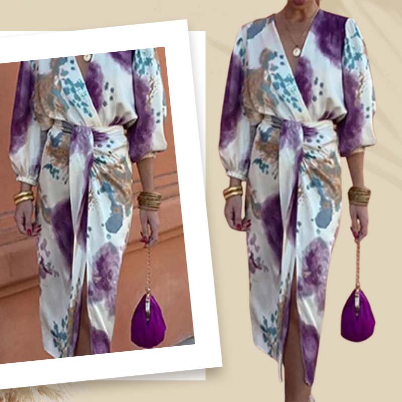 🔥HOT SALE 50% OFF✨Women’s Elegant Watercolor  Two-Piece Wrap Dress Set