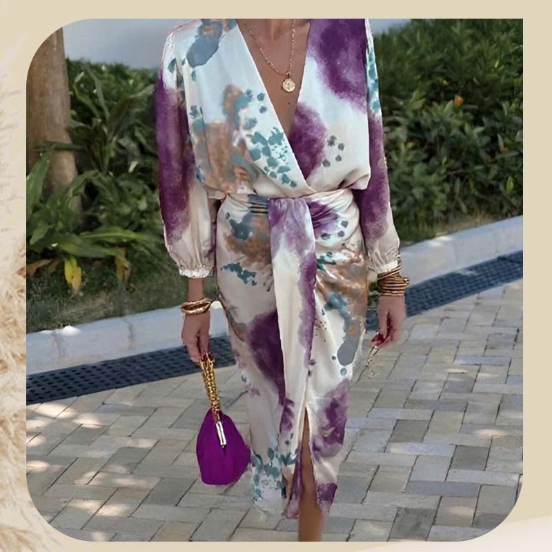 🔥HOT SALE 50% OFF✨Women’s Elegant Watercolor  Two-Piece Wrap Dress Set