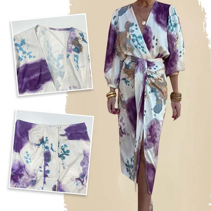 🔥HOT SALE 50% OFF✨Women’s Elegant Watercolor  Two-Piece Wrap Dress Set