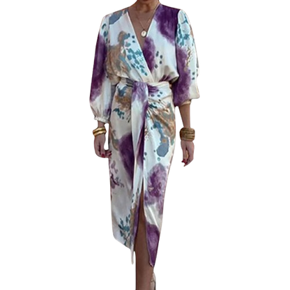 🔥HOT SALE 50% OFF✨Women’s Elegant Watercolor  Two-Piece Wrap Dress Set