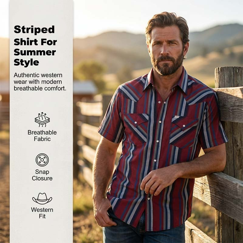 Men's Short Sleeve Striped Western Snap Shirt