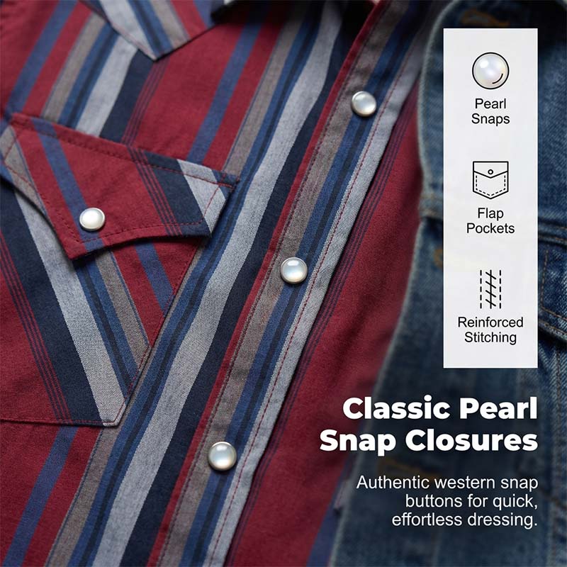 Men's Short Sleeve Striped Western Snap Shirt