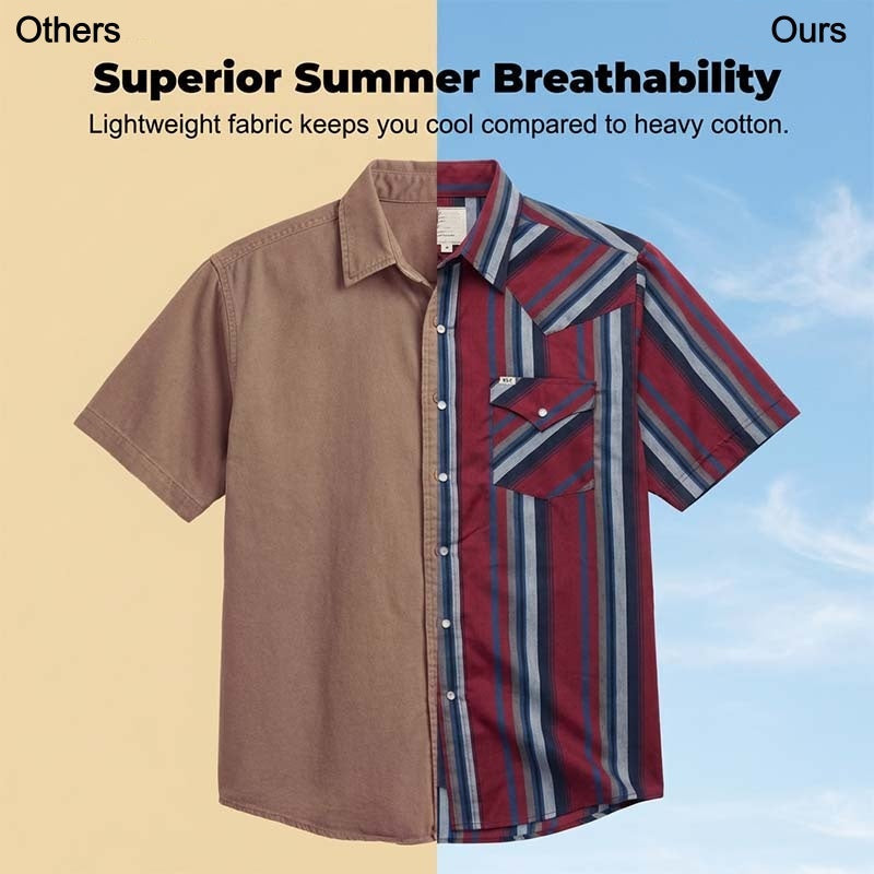 Men's Short Sleeve Striped Western Snap Shirt
