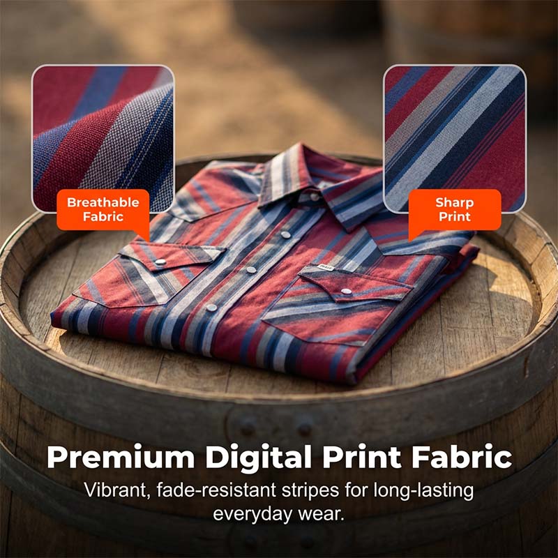 Men's Short Sleeve Striped Western Snap Shirt