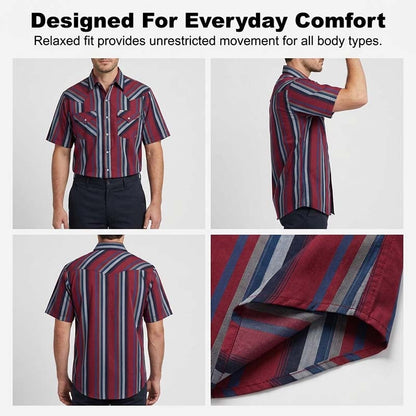 Men's Short Sleeve Striped Western Snap Shirt