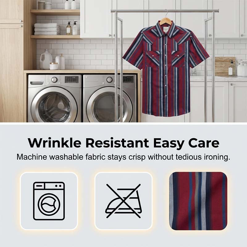 Men's Short Sleeve Striped Western Snap Shirt