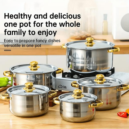 🍳 60% OFF  & FREE SHIPPING NOW !🔥 5-Piece Stainless Steel Cookware Set with Glass Lids – Durable, Even Heat Distribution & Elegant Design ✨