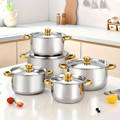 🍳 60% OFF  & FREE SHIPPING NOW !🔥 5-Piece Stainless Steel Cookware Set with Glass Lids – Durable, Even Heat Distribution & Elegant Design ✨