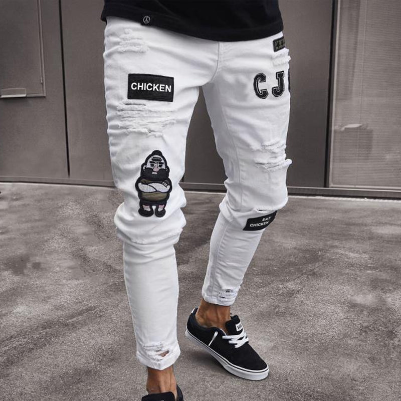 🔥 50% OFF NOW! 👖 Men's Ripped Skinny Jeans – Edgy Patchwork & Durable Denim 🎨👟