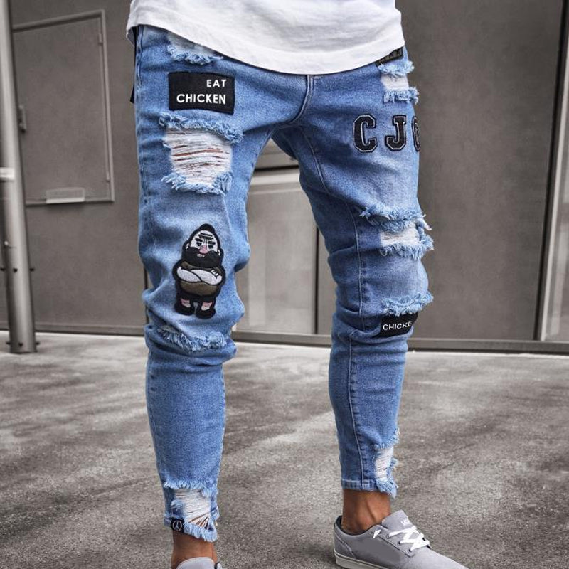🔥 50% OFF NOW! 👖 Men's Ripped Skinny Jeans – Edgy Patchwork & Durable Denim 🎨👟