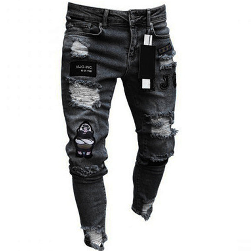 🔥 50% OFF NOW! 👖 Men's Ripped Skinny Jeans – Edgy Patchwork & Durable Denim 🎨👟
